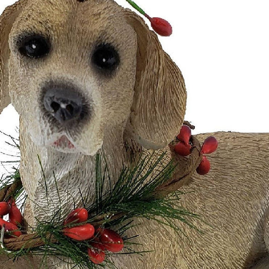 4" Brown Green And Red Polyresin Dog Christmas Figurine