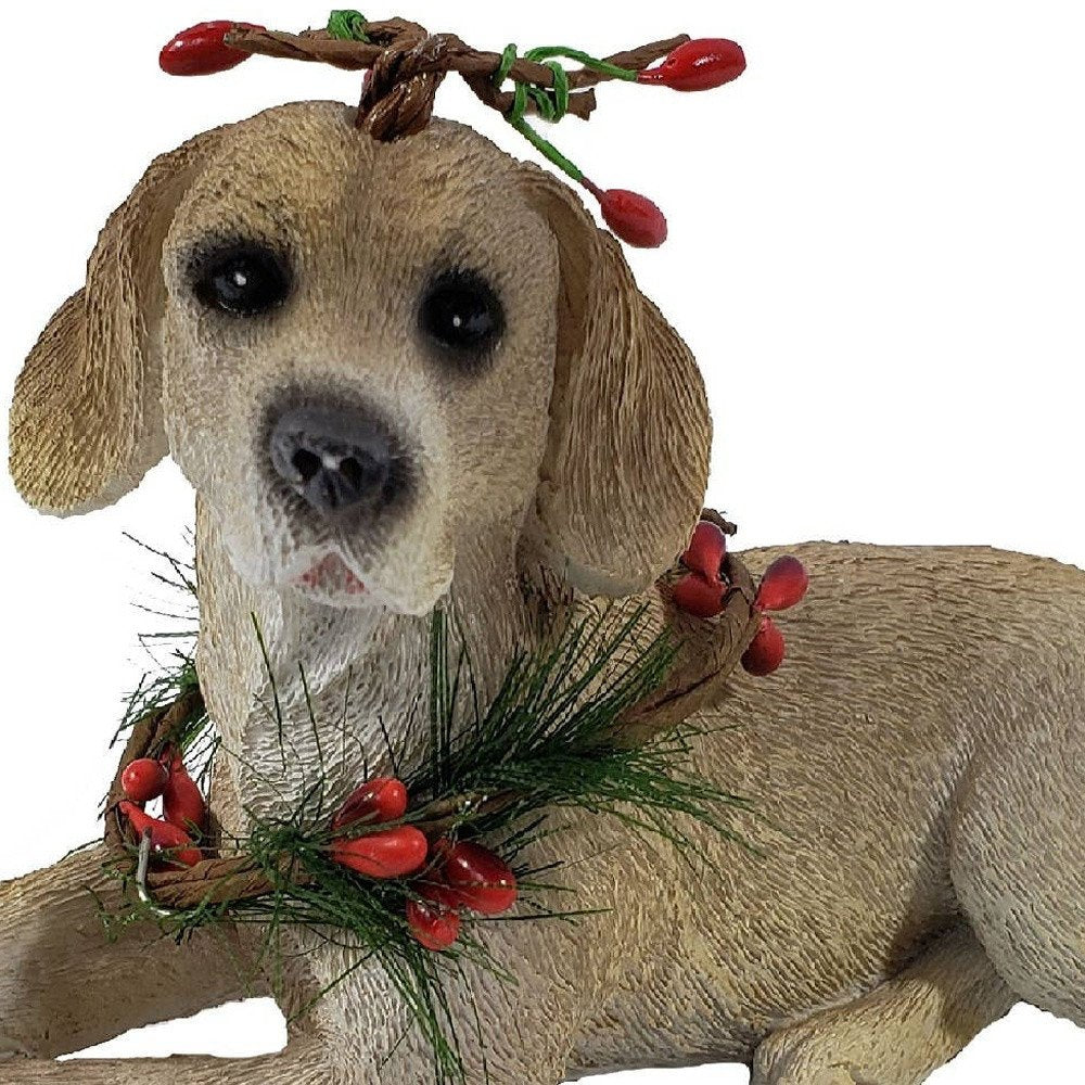 4" Brown Green And Red Polyresin Dog Christmas Figurine