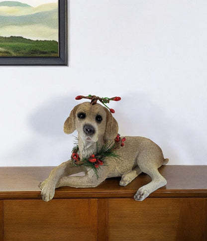 4" Brown Green And Red Polyresin Dog Christmas Figurine