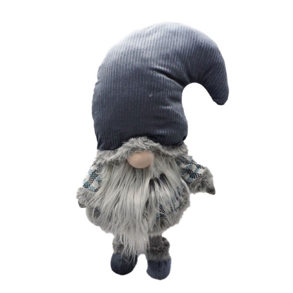24" Blue White And Gray Fabric Christmas Standing Gnome