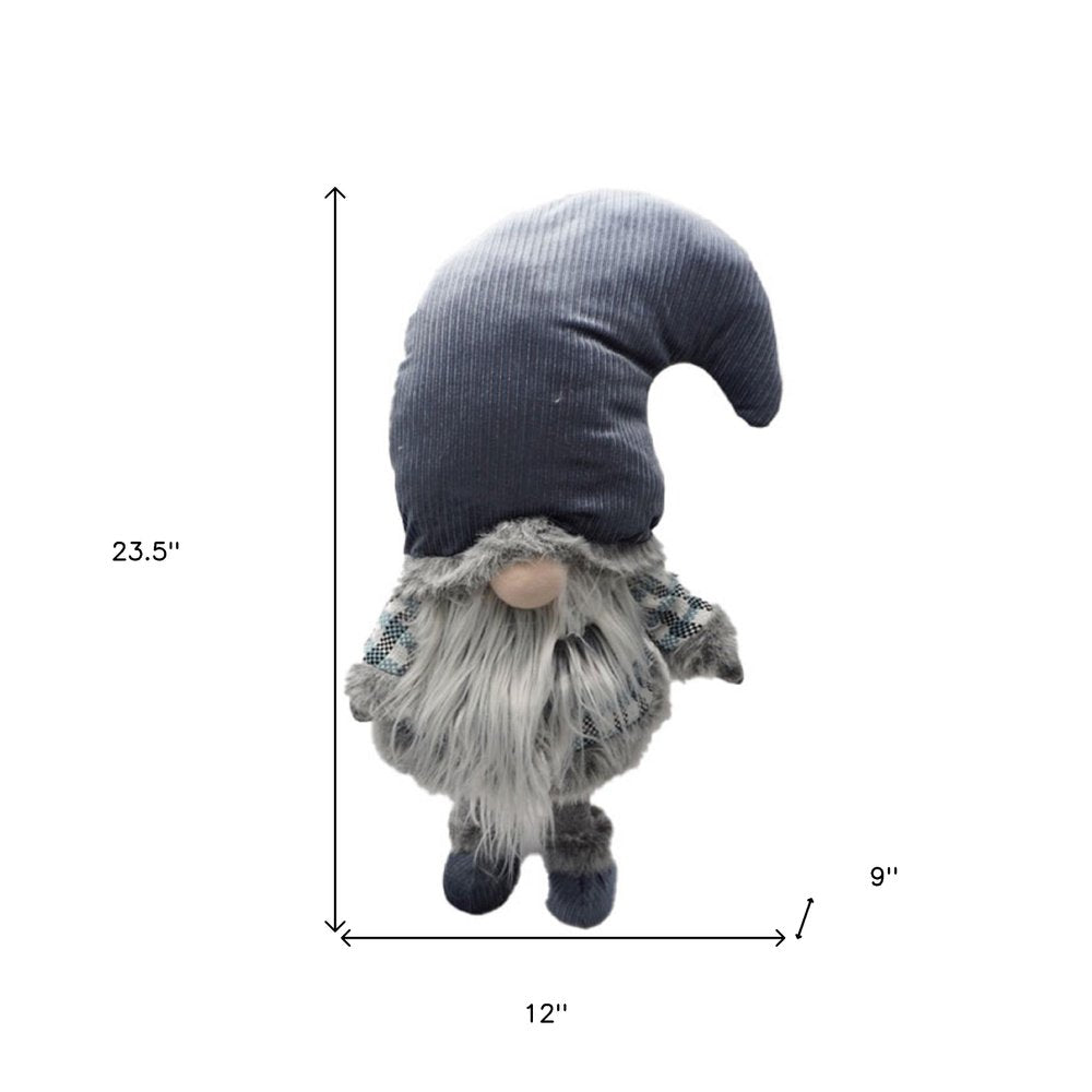 24" Blue White And Gray Fabric Christmas Standing Gnome