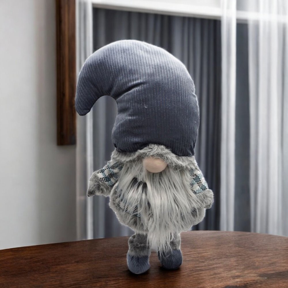 24" Blue White And Gray Fabric Christmas Standing Gnome