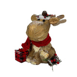 10" Brown Red And Green Straw Reindeer Christmas Reindeer Figurine