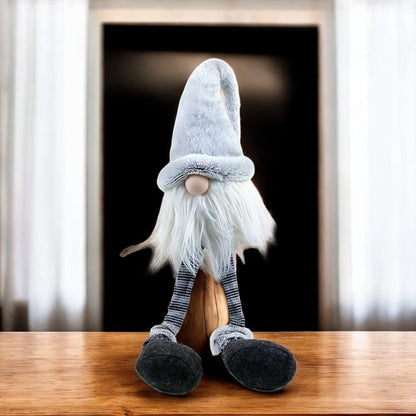 20" White Blue And Black Fabric Christmas Santa and Mrs. Claus Standing Gnome