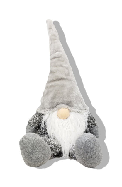 29" Gray And White Fabric Christmas Santa and Mrs. Claus Sitting Gnome