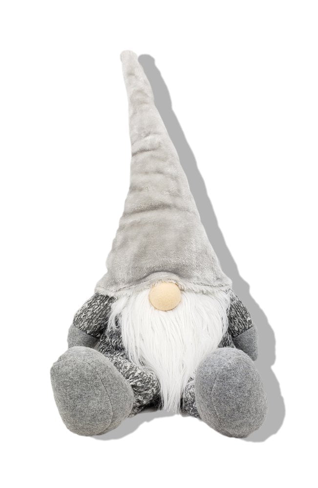 29" Gray And White Fabric Christmas Santa and Mrs. Claus Sitting Gnome