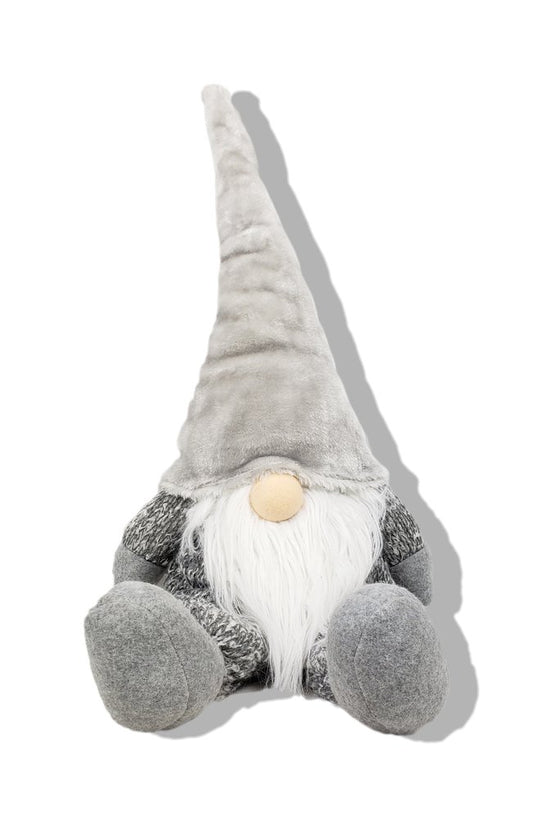 29" Gray And White Fabric Christmas Santa and Mrs. Claus Sitting Gnome