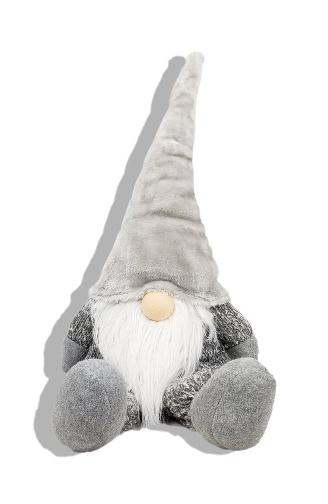 29" Gray And White Fabric Christmas Santa and Mrs. Claus Sitting Gnome