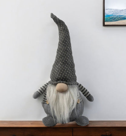 18" Gray And White Fabric Christmas Santa and Mrs. Claus Standing Gnome