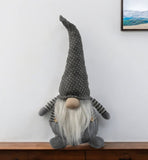 18" Gray And White Fabric Christmas Santa and Mrs. Claus Standing Gnome