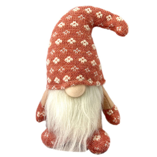 8" Pink White And Cream Fabric Christmas Santa and Mrs. Claus Standing Gnome