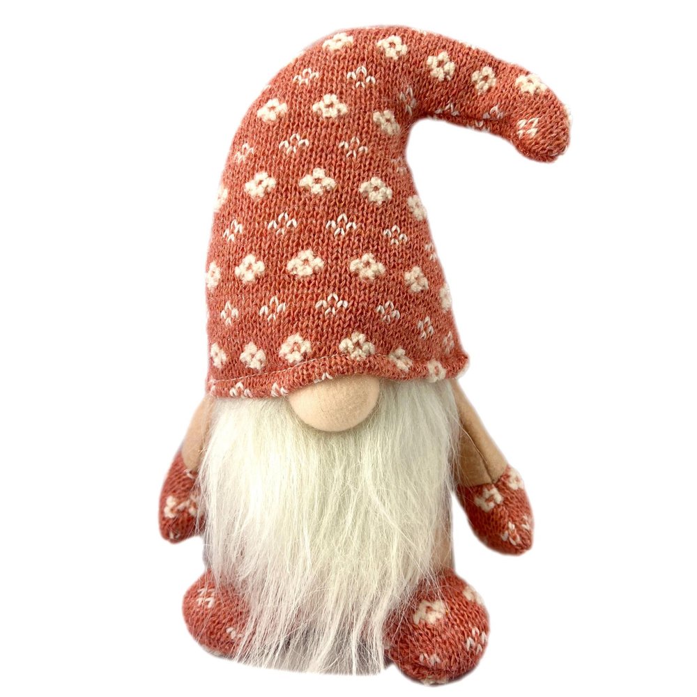 8" Pink White And Cream Fabric Christmas Santa and Mrs. Claus Standing Gnome