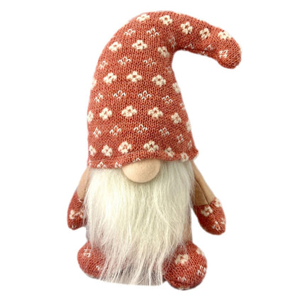 8" Pink White And Cream Fabric Christmas Santa and Mrs. Claus Standing Gnome