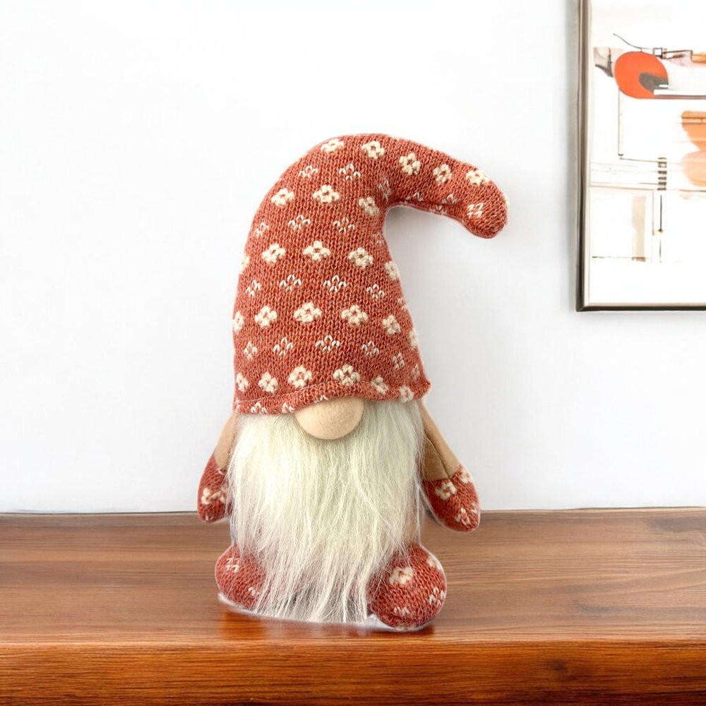 8" Pink White And Cream Fabric Christmas Santa and Mrs. Claus Standing Gnome