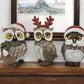Set of Three Brown White And Red Resin Owl Figurine
