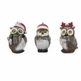 Set of Three Brown White And Red Resin Owl Figurine