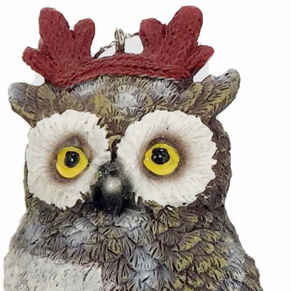 Set of Three Brown White And Red Resin Owl Figurine