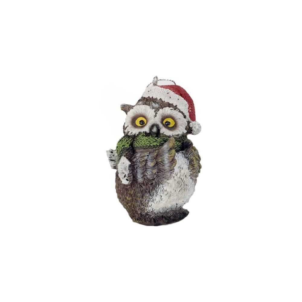 Set of Three Brown White And Red Resin Owl Figurine