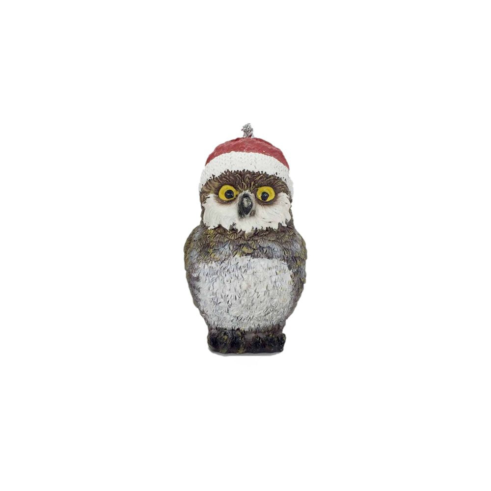 Set of Three 4" Brown White And Red Resin Owl Figurine