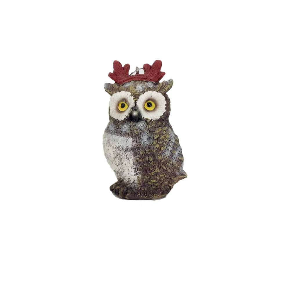 Set of Three 4" Brown White And Red Resin Owl Figurine