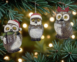 Set of Three 4" Brown White And Red Resin Owl Figurine