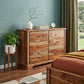 60" Brown Solid Wood Six Drawer Double Dresser