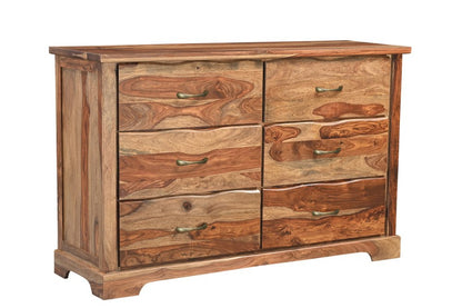 60" Brown Solid Wood Six Drawer Double Dresser