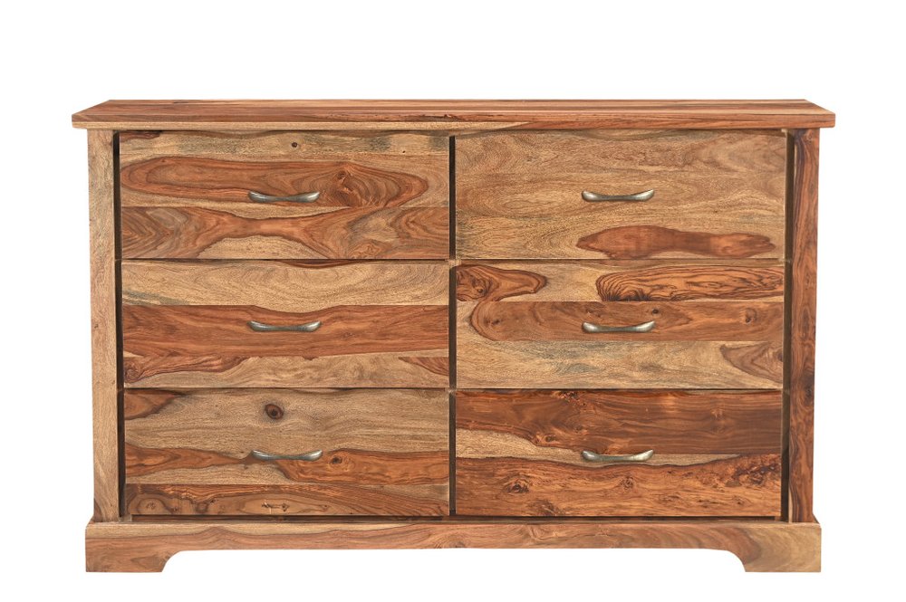 60" Brown Solid Wood Six Drawer Double Dresser