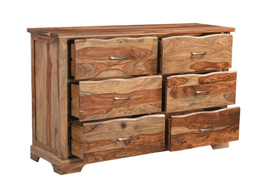 60" Brown Solid Wood Six Drawer Double Dresser