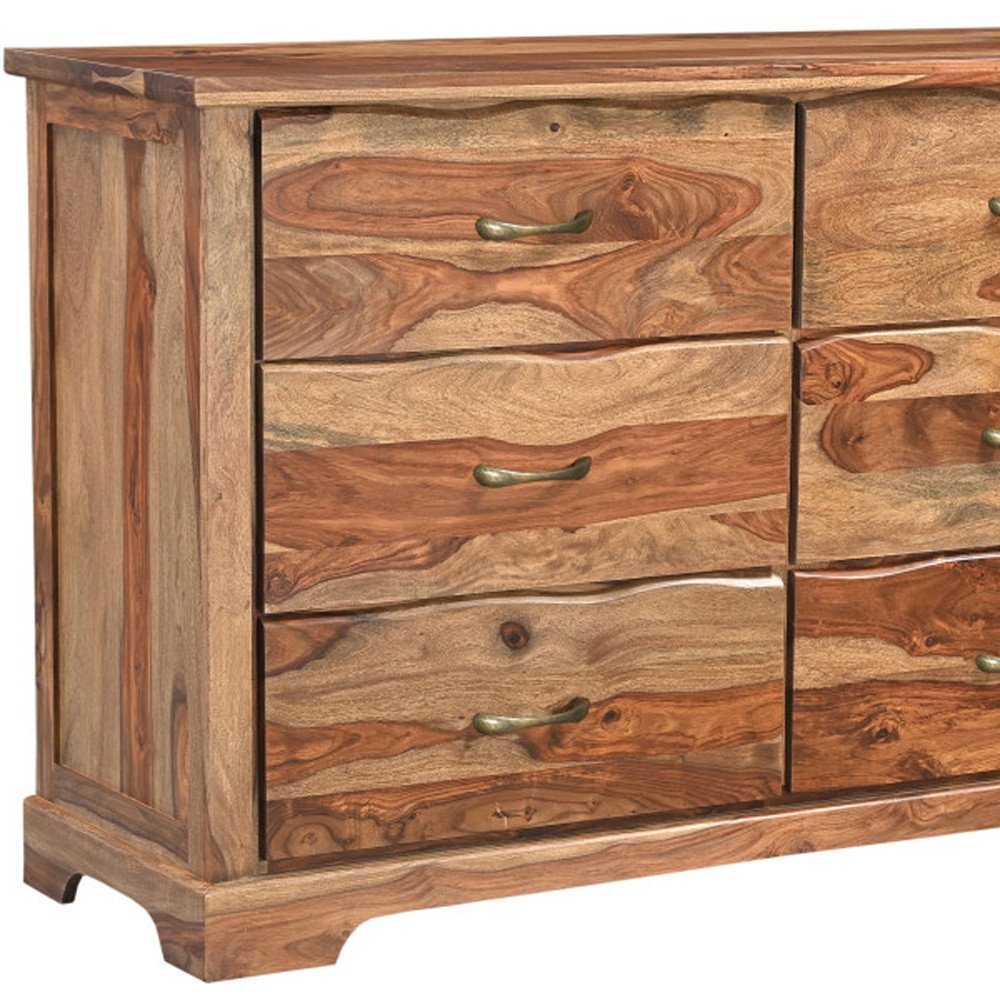 60" Brown Solid Wood Six Drawer Double Dresser