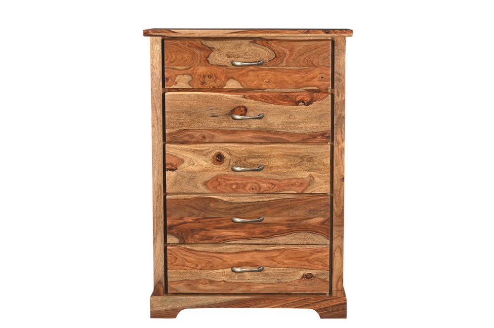 36" Dark Brown Solid Wood Five Drawer Chest