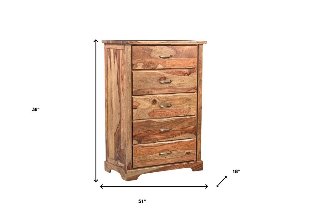 36" Dark Brown Solid Wood Five Drawer Chest