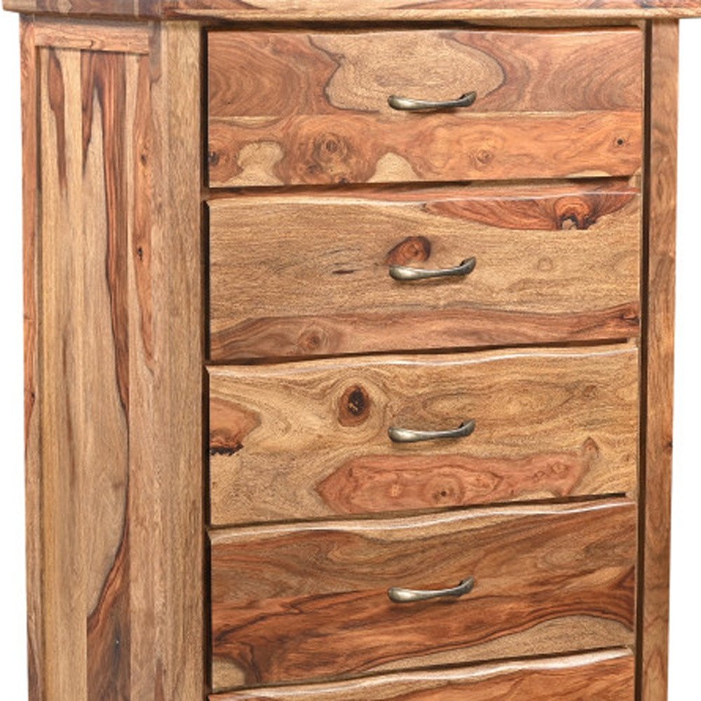 36" Dark Brown Solid Wood Five Drawer Chest