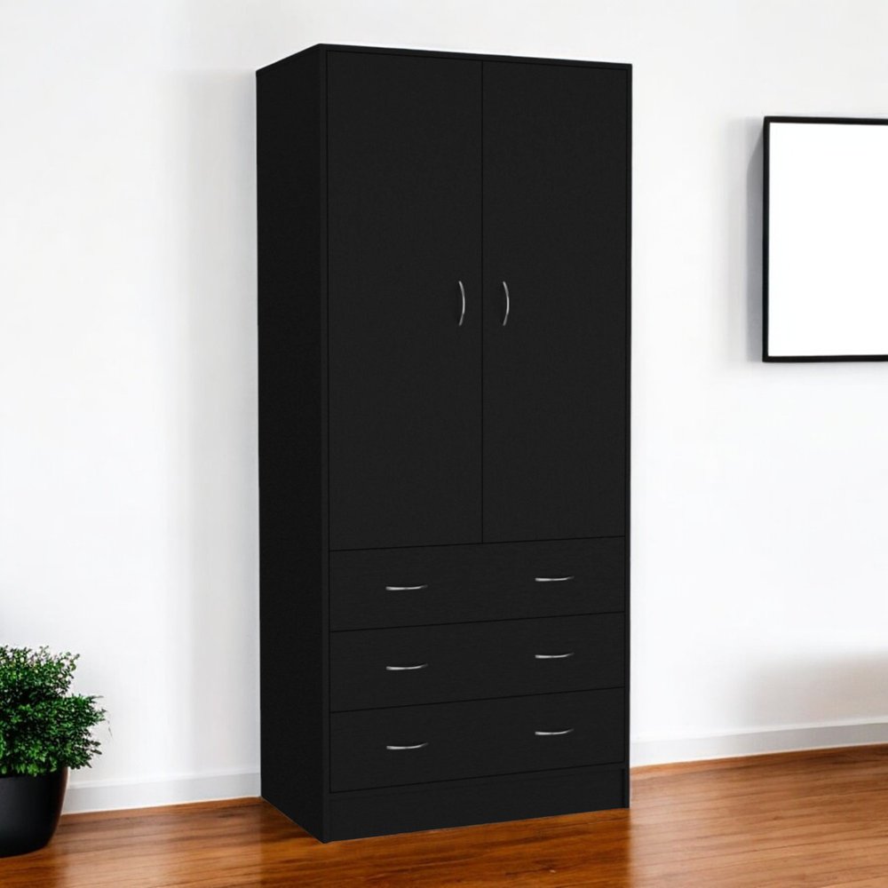 71" Black Two Door Three Drawer Combo Dresser