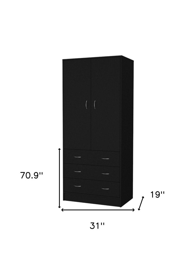 71" Black Two Door Three Drawer Combo Dresser