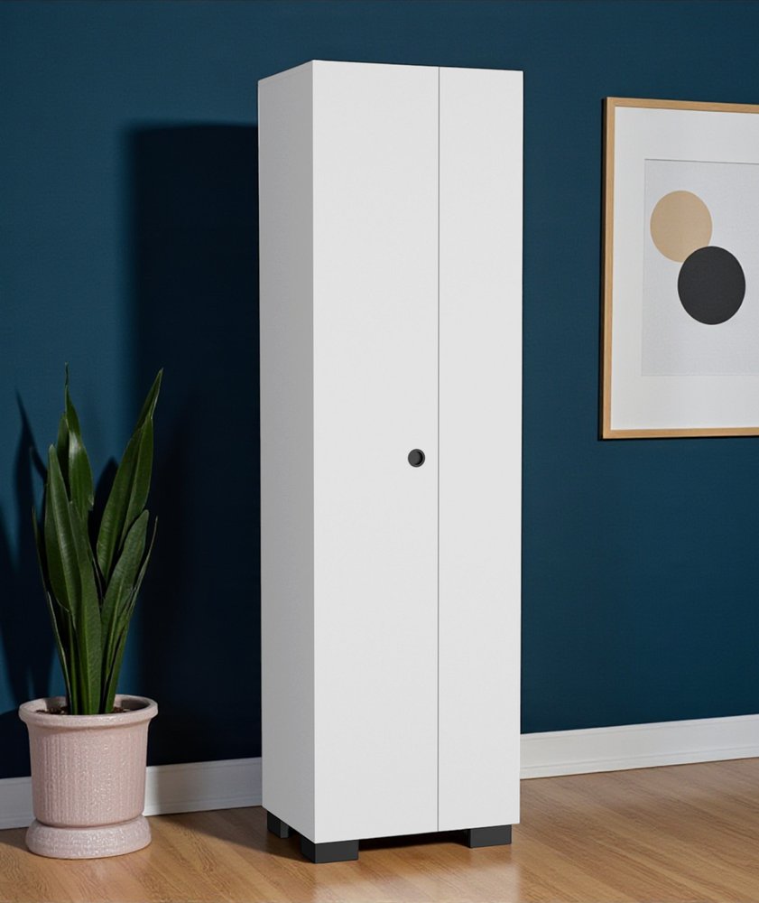 71" White Wood Two Door Utility Cabinet