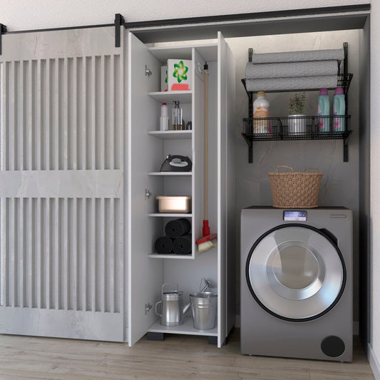 71" White Wood Two Door Utility Cabinet