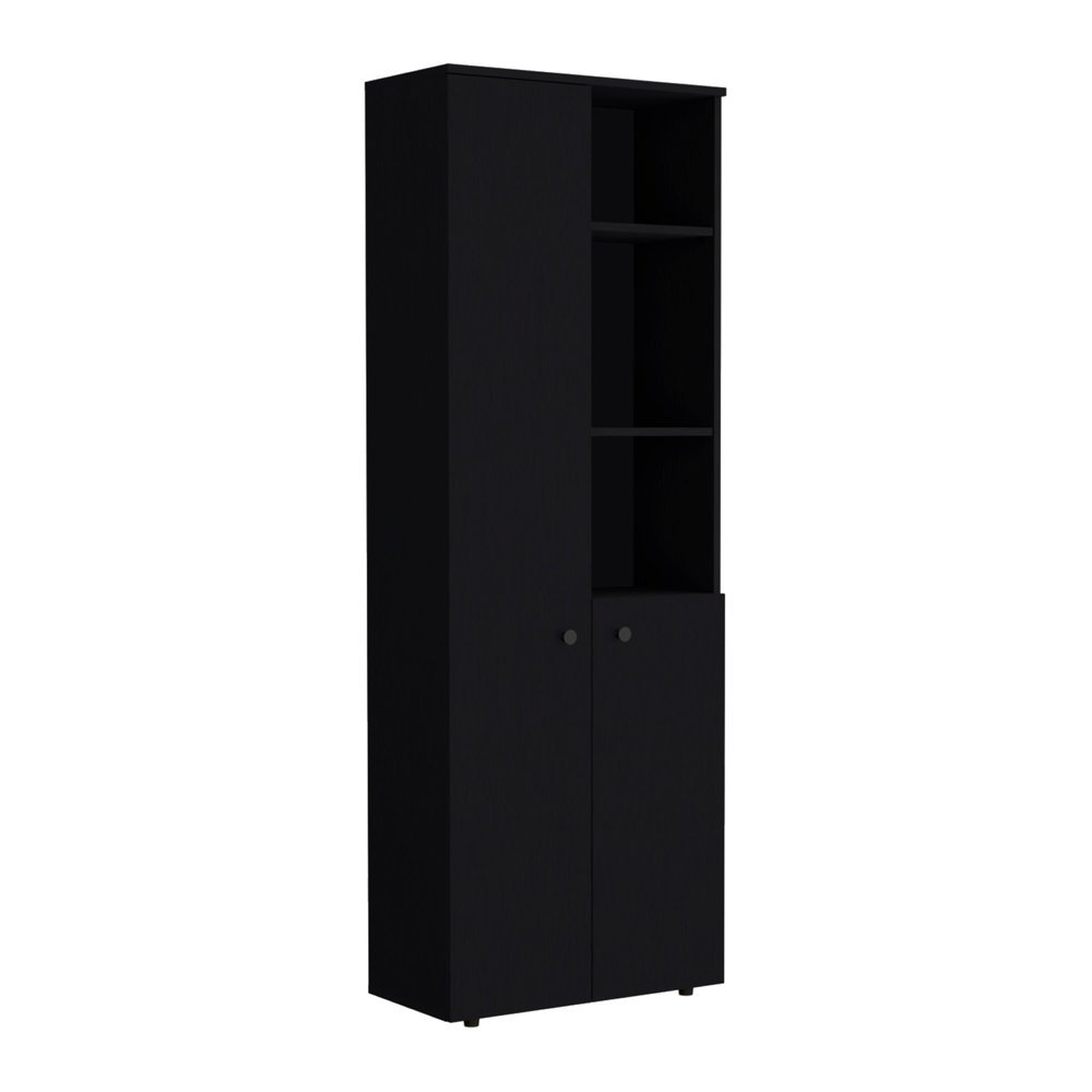 67" Black Wood Two Door Pantry Or Storage Closet