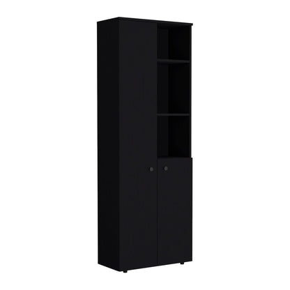 67" Black Wood Two Door Pantry Or Storage Closet