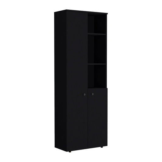 67" Black Wood Two Door Pantry Or Storage Closet