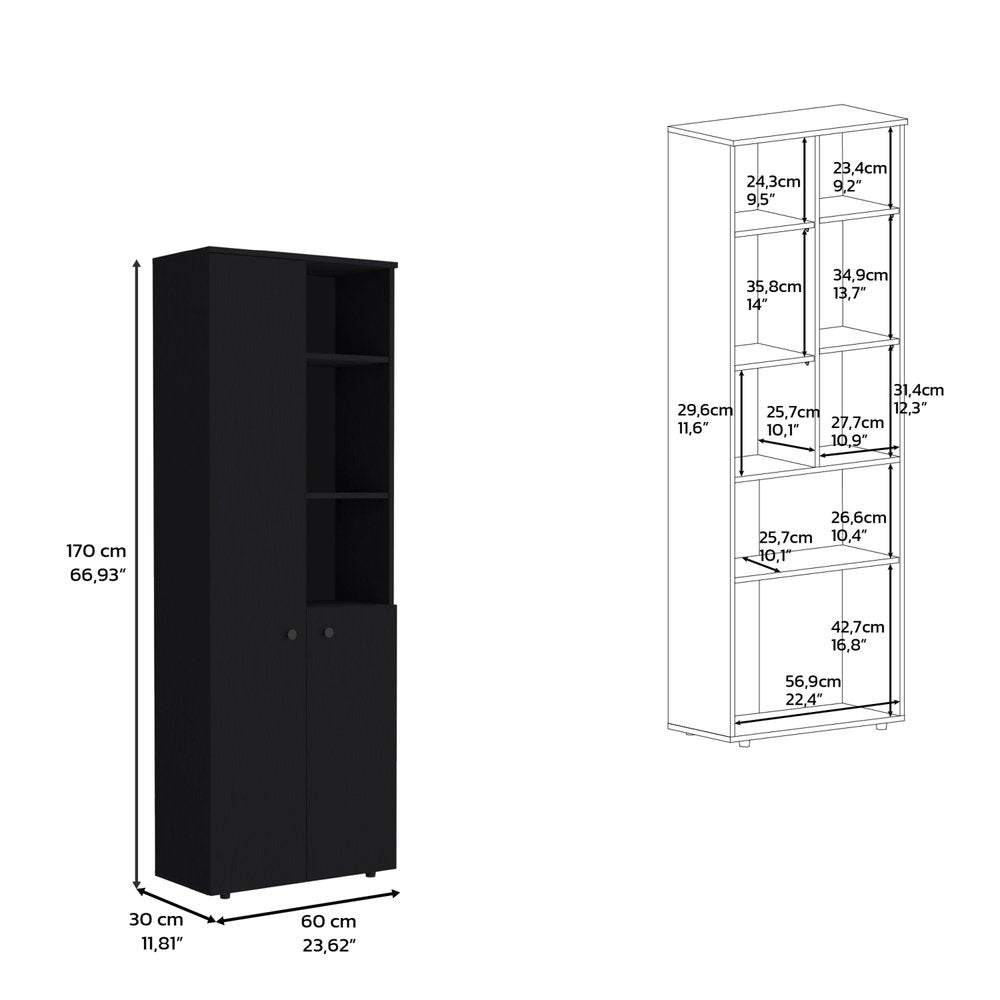67" Black Wood Two Door Pantry Or Storage Closet