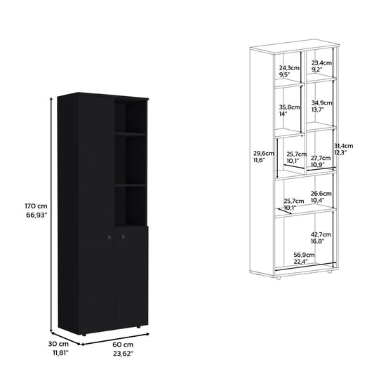 67" Black Wood Two Door Pantry Or Storage Closet