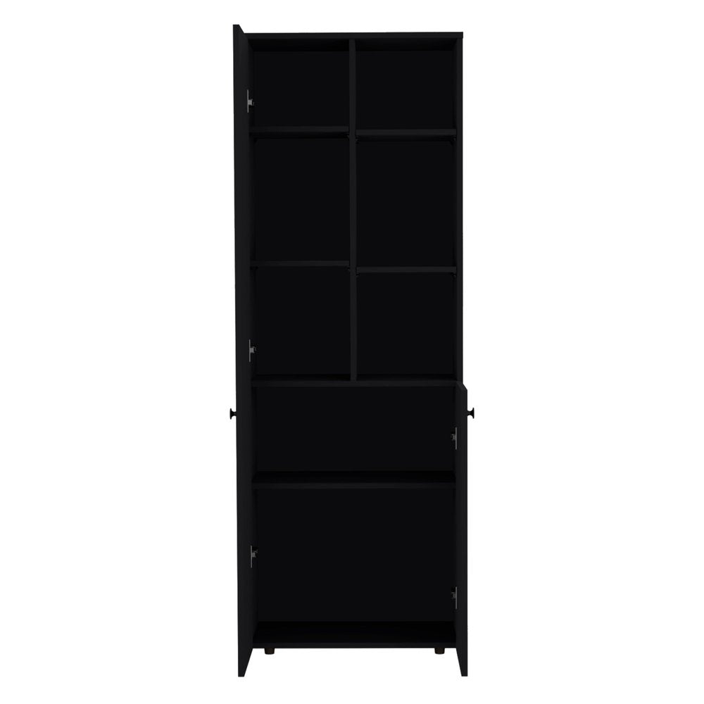 67" Black Wood Two Door Pantry Or Storage Closet