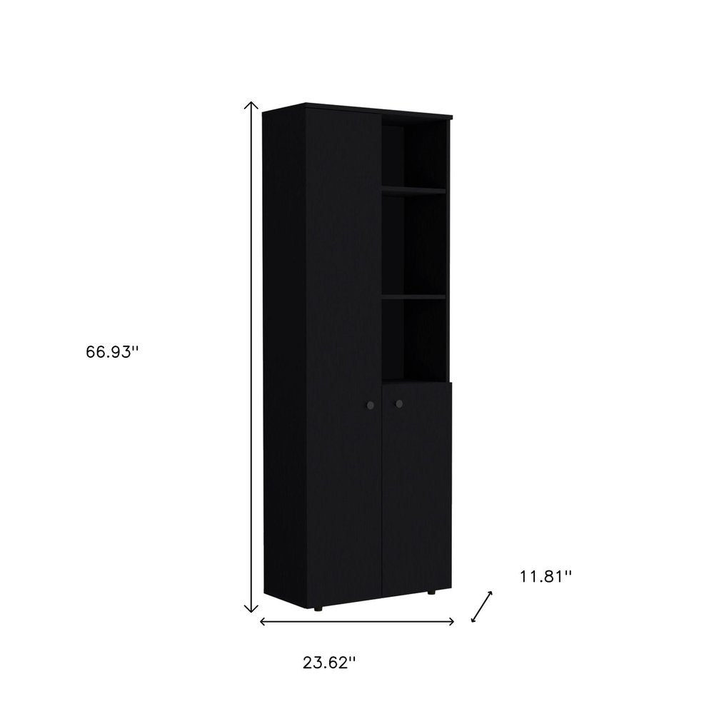 67" Black Wood Two Door Pantry Or Storage Closet