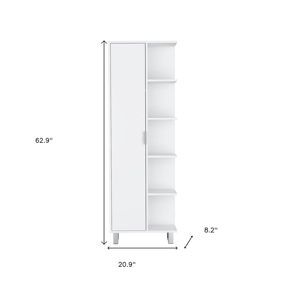 63" White Wood Single Door Pantry Or Storage Closet