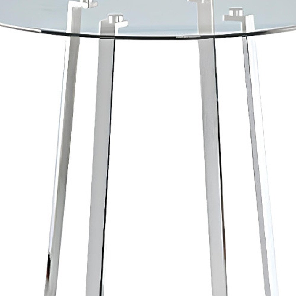 32" Clear and Silver Rounded Glass and Iron Bar Table