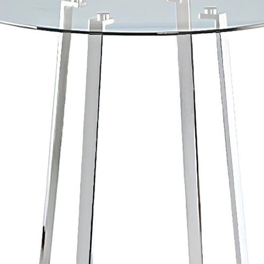 32" Clear and Silver Rounded Glass and Iron Bar Table