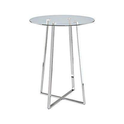 32" Clear and Silver Rounded Glass and Iron Bar Table