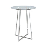 32" Clear and Silver Rounded Glass and Iron Bar Table