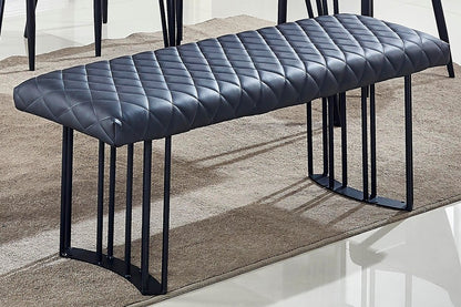 47" Dark Gray and Black Faux Leather Upholstered Dining Bench
